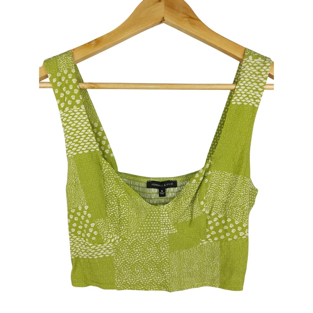 Kendall & Kylie Green Patchwork Pattern Cropped Tank Top PacSun